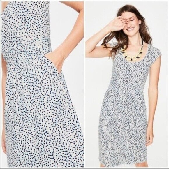 Boden Dresses & Skirts - NEW Boden Margot Cotton Jersey Dress Blue Polka Dot Pockets Size 2